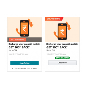 Prepaid Recharge: Get 100% cashback upto 35 in Amazon(Collect Offer)